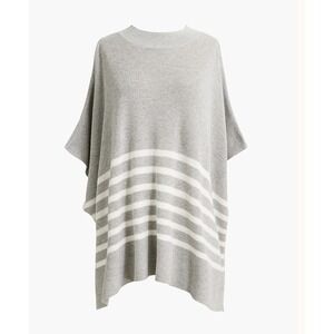 J.Crew Factory Striped Poncho Sweater Gray White Cotton Wool OS Cozy